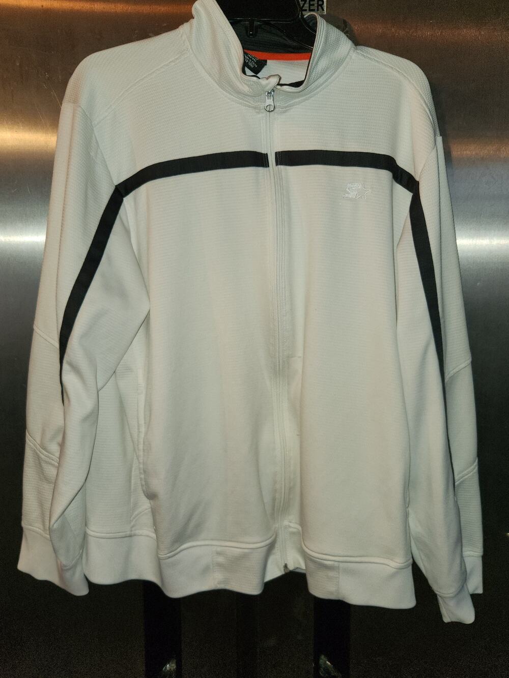 Starter Full Zip Track Jacket Mens L White Black Stripe Vintage Windbreaker